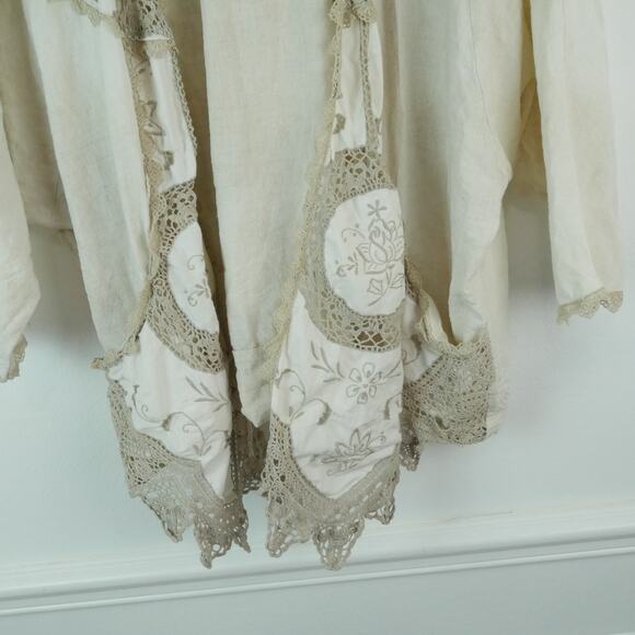 Embroidered Lace Kimono Topper Shabby Chic Artsy Romantic Linen ? Boho Coastal - Picture 10 of 15
